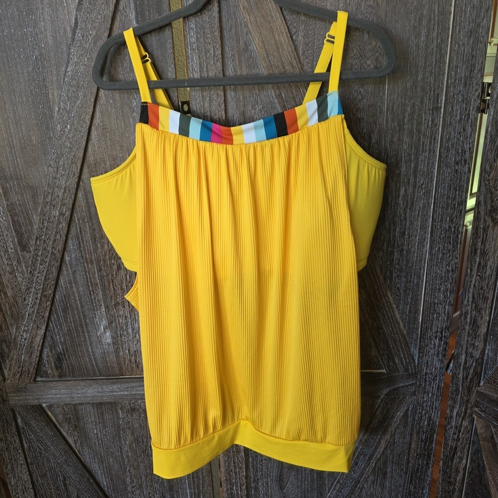 Swim By Caciqueβ Lane Bryant Swim Top Women's Size 26 Yellow Rainbow Trim Tank